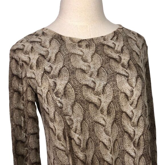 Samantha Sung Dress Brown Cable Knit Print Hand Painted Wool Silk Blend - Picture 3 of 8